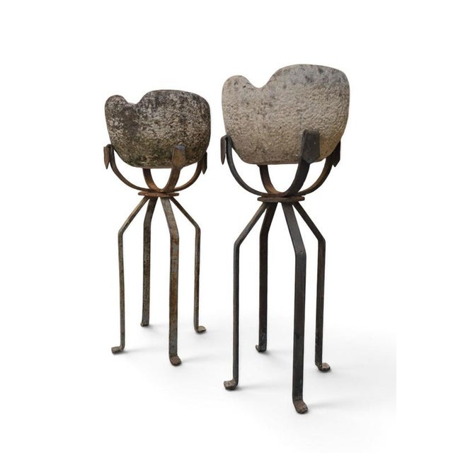 19th Century Carved Stone Planters on Wrought Iron Stands, 1880, Set of 2 For Sale - Image 9 of 10