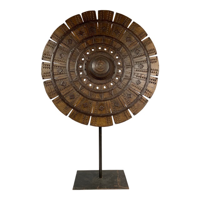 Hand Carved Wooden Yarn Winder on Custom Stand For Sale