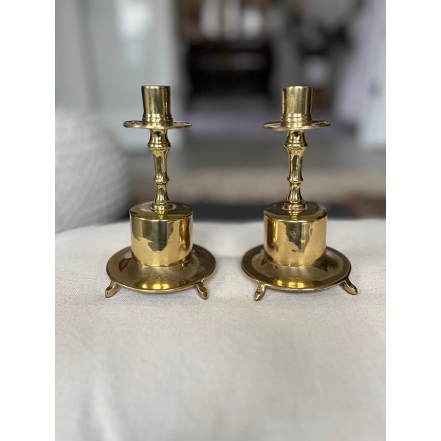 Mid-Century Modern Mid 20th Century Nautical Brass Candlestick Holders-a Pair For Sale - Image 3 of 10