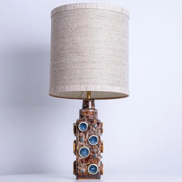 Blue and Brown Lamps from Soholm with Silk Lampshades by René Houben, 1960s, Set of 2 For Sale - Image 15 of 16