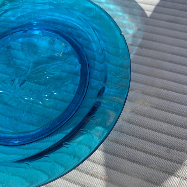 1970s 1970s Blue Glass Plate With Eagle Accents For Sale - Image 5 of 8
