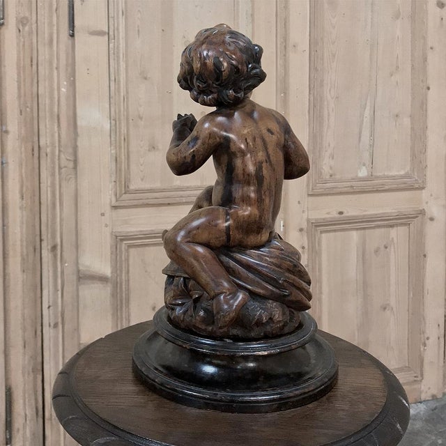 18th Century Hand Carved Wood Statue of a Young Boy For Sale - Image 11 of 11