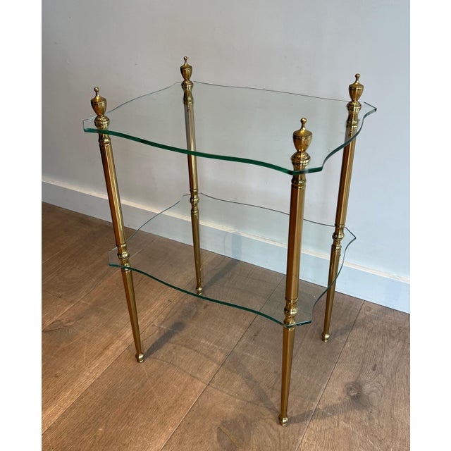 Brass side table with 2 glass shelves French work, Maison Jansen Circa 1940 For Sale - Image 12 of 12