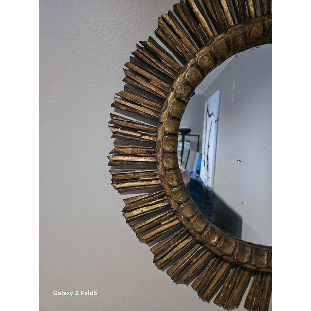 Vintage Spanish Giltwood Sunburst Mirror, 1940s-1960s For Sale - Image 4 of 6