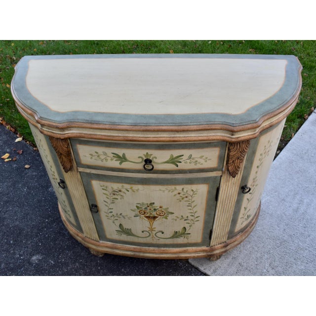 Vintage Venetian Demilune Cabinet Painted Accent Chest Commode For Sale - Image 13 of 14