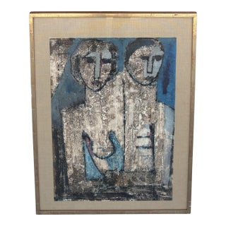 Rare Bruno Landi Original Mid Century Modern Portrait Painting For Sale