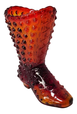 Fenton Amberina Hobnail Victorian Boot Bud Vase