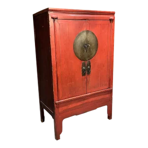 19th Century Elegant Antique Red Chinese Cabinet Wedding Chest