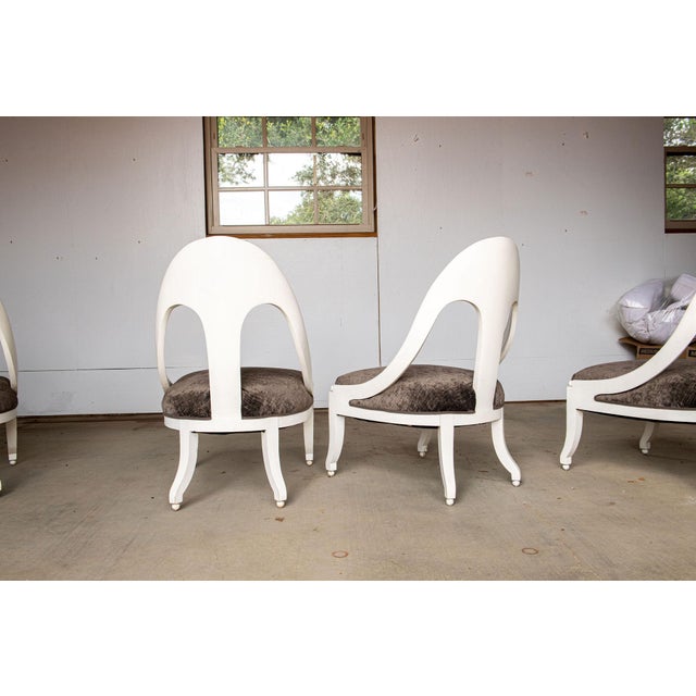 White 1990s Vintage Spoon Back Slipper Chairs After Michael Taylor for Baker- Set of 4 For Sale - Image 8 of 9