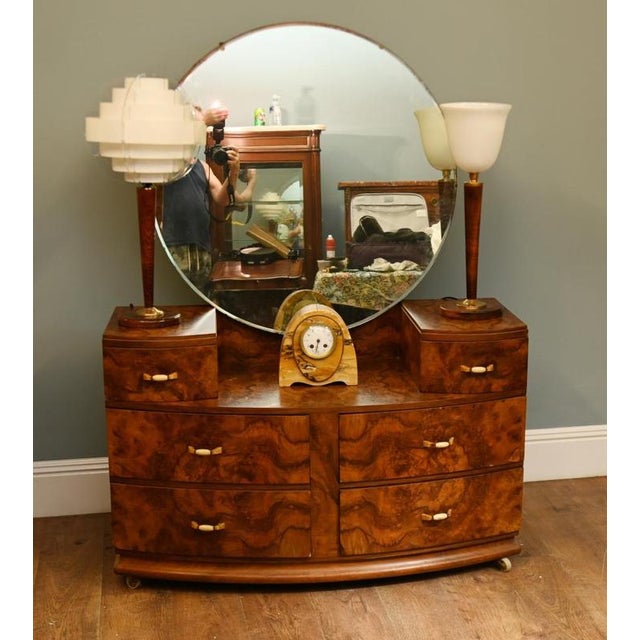Fine Art Deco burr walnut dressing table, dating to circa 1930, featuring particularly attractive richly figured walnut...