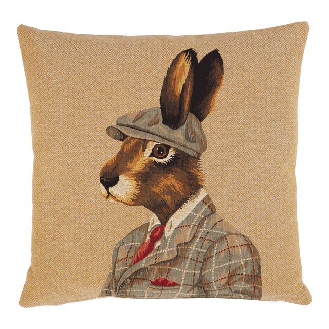 Harry Hare Tapestry Cushion With Feather Filler - 46x46cm (18"x18") For Sale