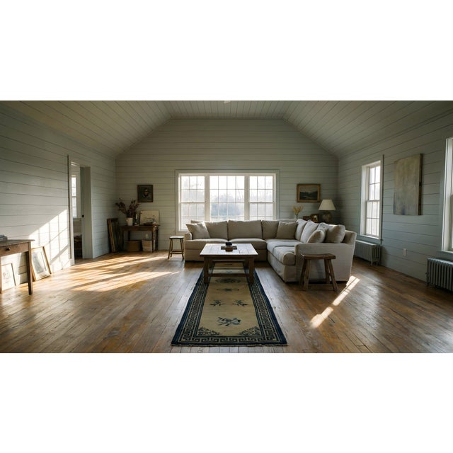 1900s Beige Medallion Floral Antique Chinese Peking Rug 2' 3''x 13' 6 Knotted Wool Carpet For Sale - Image 13 of 15
