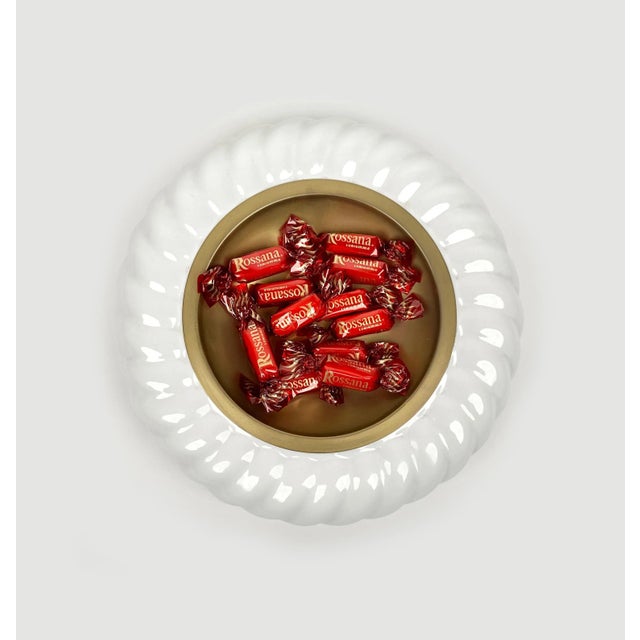 Italian Ashtray in White Ceramic and Brass by Tommaso Barbi, 1970s For Sale - Image 6 of 12