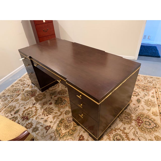 Early 21st Century Sligh Bel Aire "Paramount" Contemporary Walnut & Gold Leaf Executive Desk For Sale - Image 5 of 9