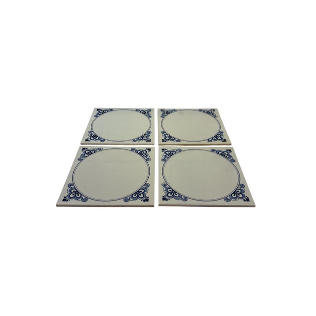 Traditional Mid 20th Century Royal Mosa Holland Blue and White Decorative Tile Trivet - Set of 4 For Sale - Image 3 of 13