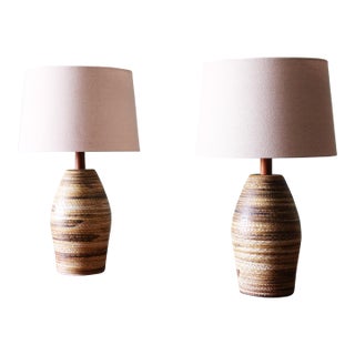 1960s Pair of Jane and Gordon Martz Table Lamps M167 Marshall Studios Yellow Brown Decorations 25.5" For Sale