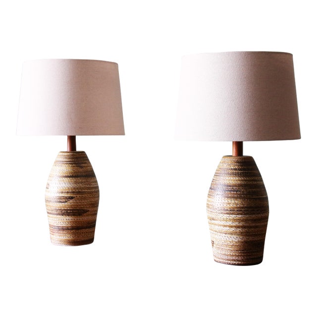 1960s Pair of Jane and Gordon Martz Table Lamps M167 Marshall Studios Yellow Brown Decorations 25.5" For Sale