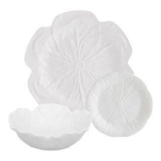 Bordallo Pinheiro Cabbage Set with Pasta Bowls, Beige, 12 Pieces For Sale