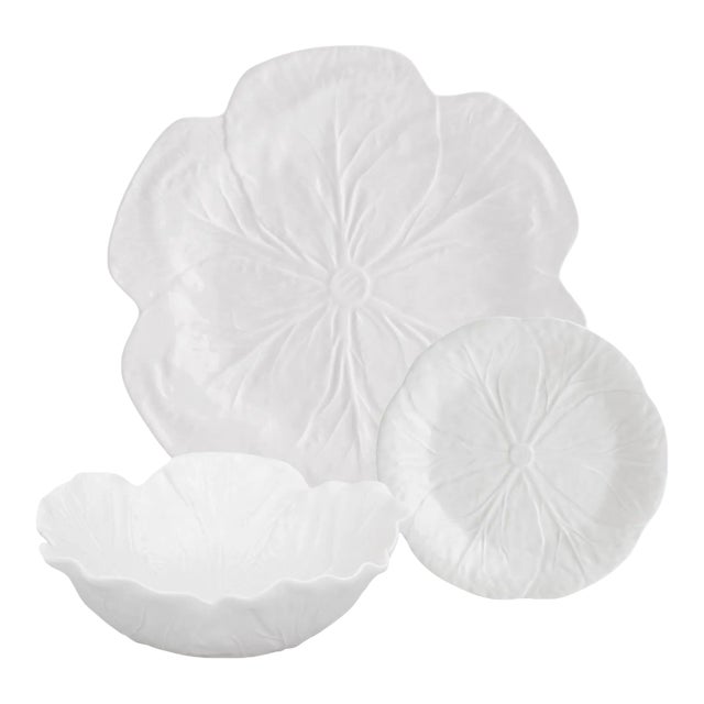 Bordallo Pinheiro Cabbage Set with Pasta Bowls, Beige, 12 Pieces For Sale