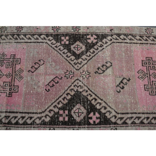 1970s Vintage Handmade Wool Cotton Pink Runner Rug For Sale - Image 11 of 11