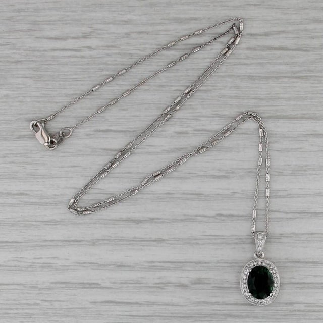 1.90ctw Green Tourmaline Diamond Halo Pendant Necklace 14k Whtie Gold 18.5" For Sale In Greensboro - Image 6 of 6