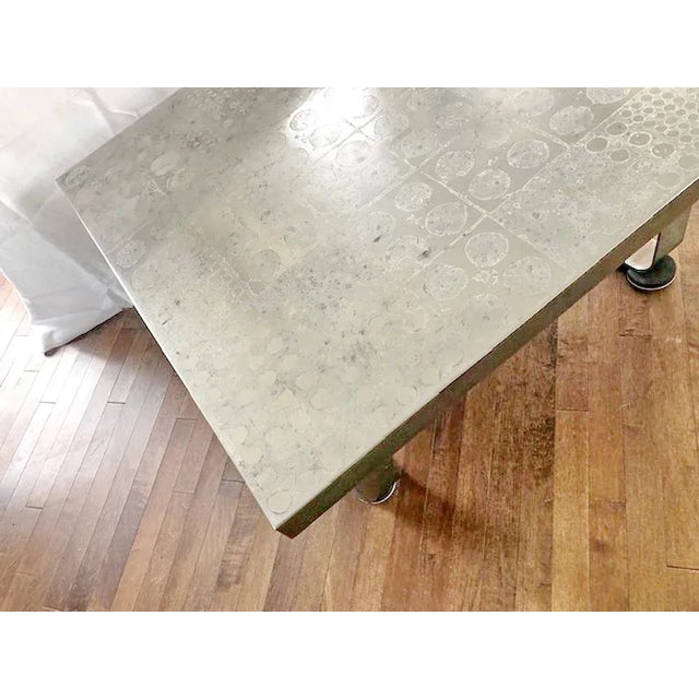 Metal 1970s Brutalist Etched Steel Coffee Table - Possibly Heinz Lilienthal For Sale - Image 7 of 10