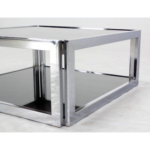 Sharp Square 2 Tier Modern Chrome Base Smoked Glass Coffee Table w/ Shelf MINT For Sale - Image 6 of 10
