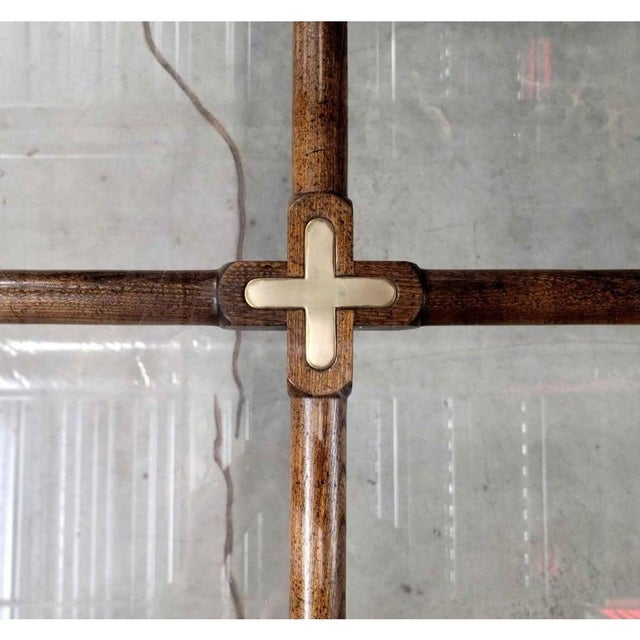Mid 20th Century Mid 20th Century Hollywood Regency Brushed Metal W/Brass Accents and Glass Top on Wood Grid Dining Table For Sale - Image 5 of 8