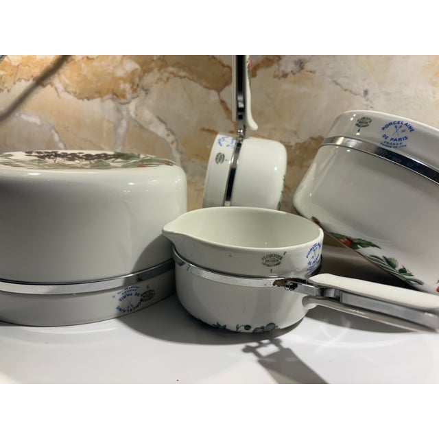 Vintage Limoges Nesting Porcelain & Aluminum Cookware Complete Set of Four – Botanical Berry Motif For Sale - Image 9 of 14