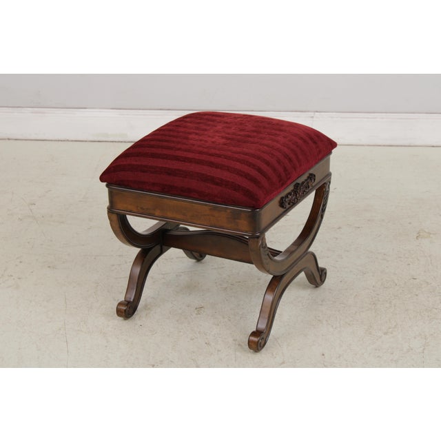 1980s Pair of Mahogany French Style Upholstered Footstools For Sale - Image 5 of 13