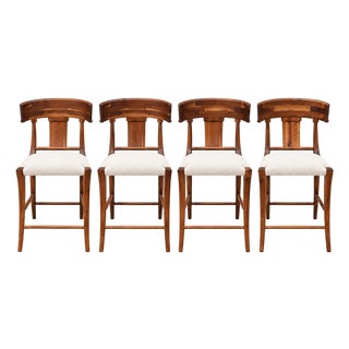 Mid Century Modern Solid Walnut Klismos Counter Stools. With Upholstered Seats - 4 For Sale