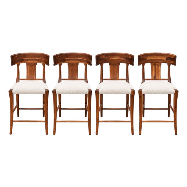 Mid Century Modern Solid Walnut Klismos Counter Stools. With Upholstered Seats - 4 For Sale