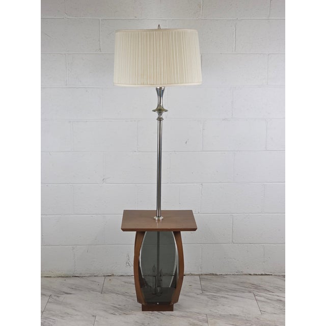 A Total Vibe From This Walnut & Smoked Lucite Sidetable/Lamp Combo! Featuring An Illuminated Base Along With The Original...