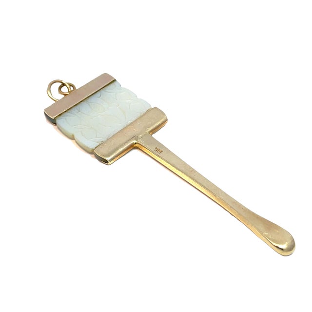 Modern 14k Yellow Gold Party Spoon Pendant With Carved Mother of Pearl For Sale - Image 3 of 5