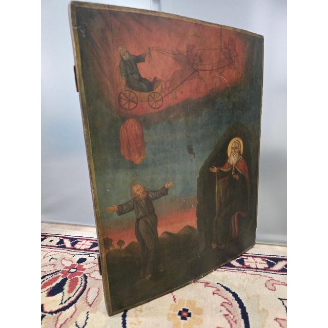 19th Century Orthodox Icon with Ascension of Elijah For Sale - Image 11 of 15