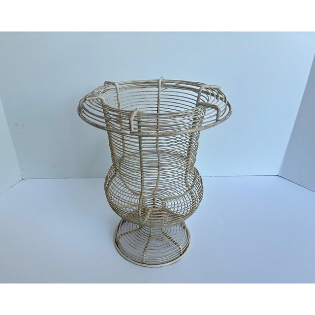 Vintage Antique White French Metal Urn | Wire Egg Basket | Jardiniere Planter For Sale - Image 4 of 12