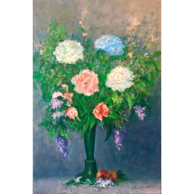 William Schultz, American Impressionist Floral Oil Painting Vibrant Flowers in Vase For Sale