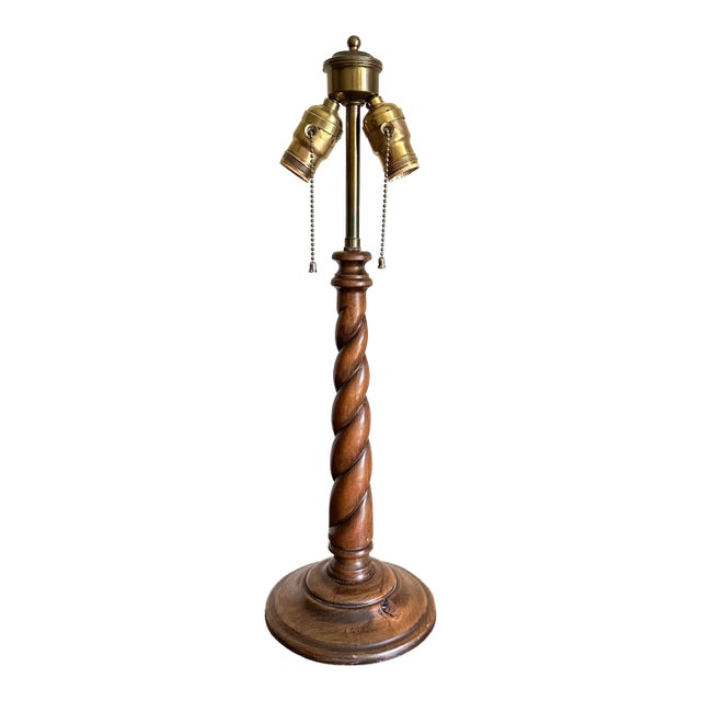 Antique Carved Wood Barley Twist Lamp For Sale