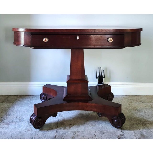 This is a beautiful Ralph Lauren Polo library console table in mahogany wood with dark mahogany finish. The tabletop has...