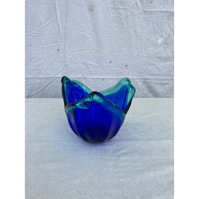 Blue 1960s Blue Murano With Teal Green Accents Vase For Sale - Image 8 of 13