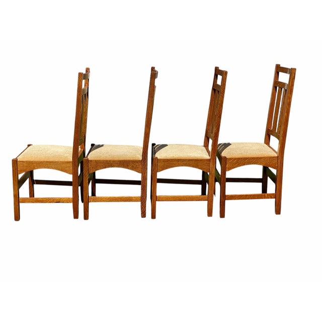 Brown Set of 6 Arts & Crafts / Mission Oak Dining Chairs Stickley Harvey Ellis Style For Sale - Image 8 of 12