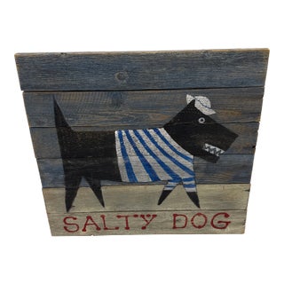 Vintage Painted Salty Dog Folk Art Wall Sign For Sale