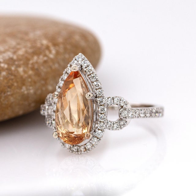 2020s 2.5cts, 12x6mm Imperial Topaz & Accented Natural Diamonds Ring in 14k Solid Gold For Sale - Image 5 of 10