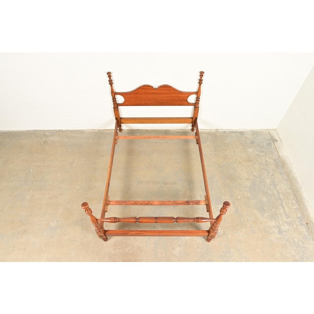 1950s Stickley American Colonial Carved Solid Cherry Wood Full Size Poster Bed, 1950s For Sale - Image 5 of 11