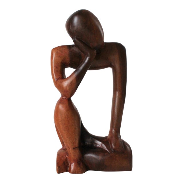 Mid-Century Abstract Modern Hand-Carved Thinking Figural Sculpture For Sale