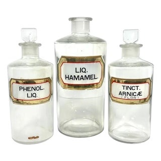 Antique Apothecary Bottle Collection: LUG Label Glass Stopper Bottles For Sale