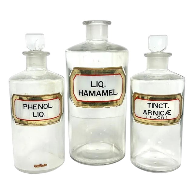 Antique Apothecary Bottle Collection: LUG Label Glass Stopper Bottles For Sale