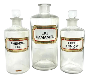 Antique Apothecary Bottle Collection: LUG Label Glass Stopper Bottles