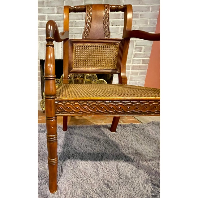 Wood Vintage Regency Style Carved Mahogany Armchair With Mint Condition Cane For Sale - Image 7 of 18