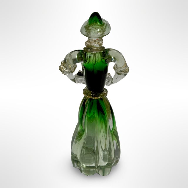 Vintage Italian Murano Glass Lady Peasant Figurine – Hand-Blown Mid-Century Venetian Green Art Glass For Sale In San Diego - Image 6 of 9
